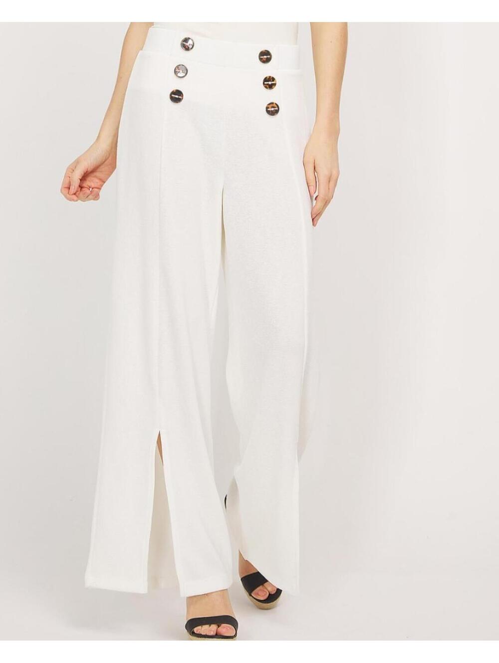 2749 Bob Mackie Front-Slit Button flared leg Pant WHITE sz S